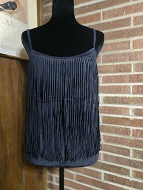 Coco Rave Black Fringe-Front Spaghetti Strap Camisole